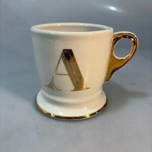 Anthropologie Initial A Coffee Tea Mug Cup White with Gold Letter Monogram